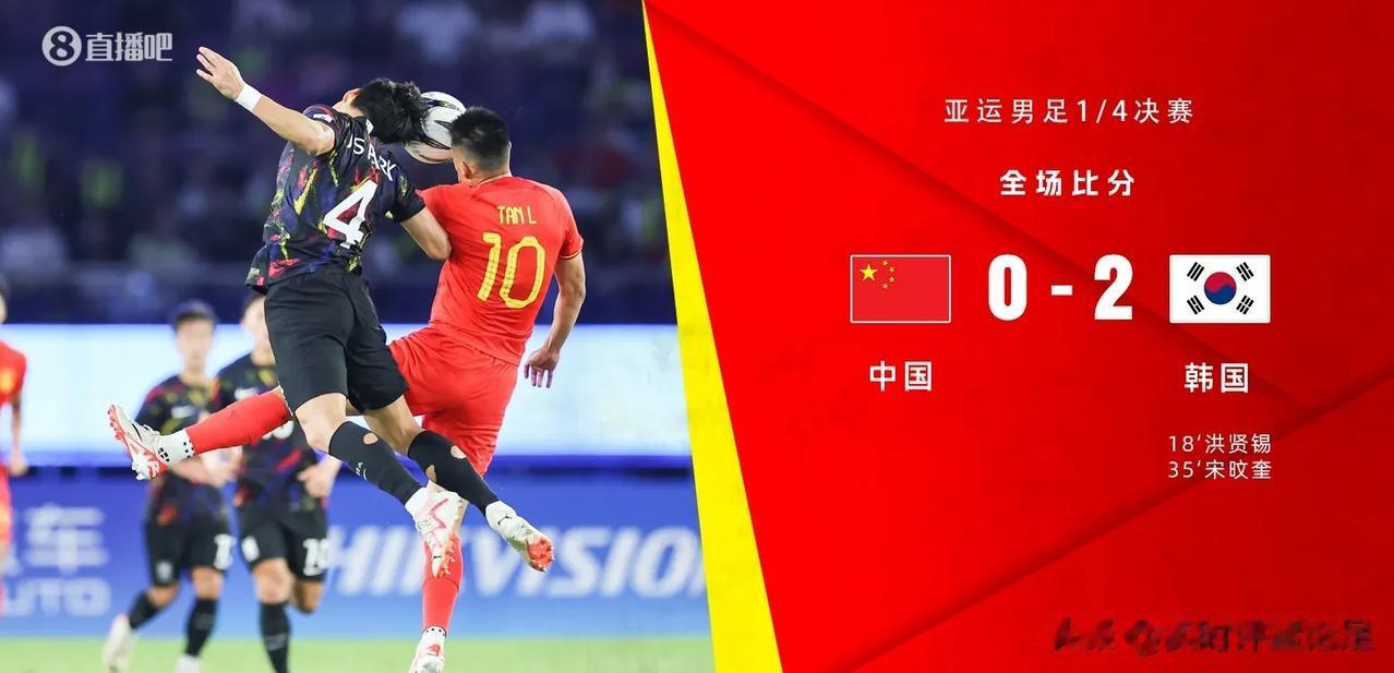 亚运男足1/4决赛，中国男足0-2韩国男足，不得不承认的2个事实

1.水平就在