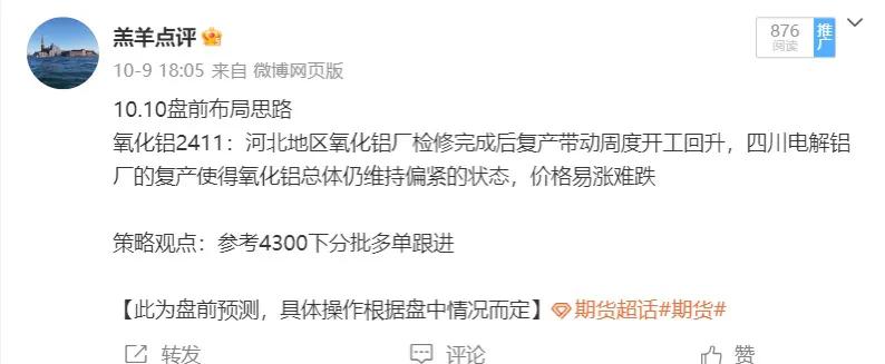 氧化铝2411；昨日盘前分享氧化铝4300下方多单跟进，盘中给到进场机会，今日盘