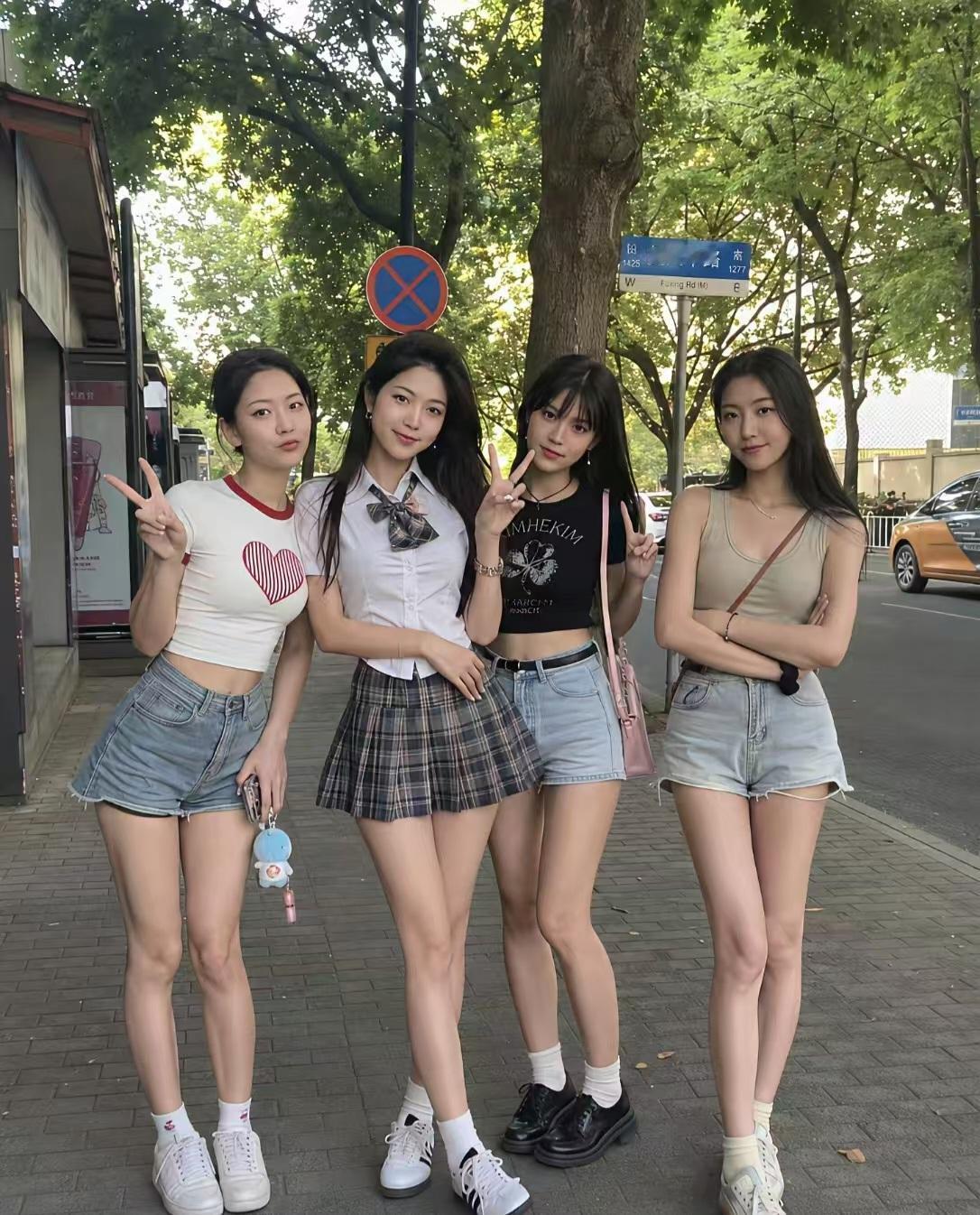 复兴中路偶遇四位元气少女