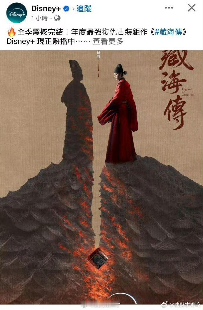 Disney+官方认证肖战主演的《藏海传》为“年度最强复仇古装巨作”，观众盛赞“