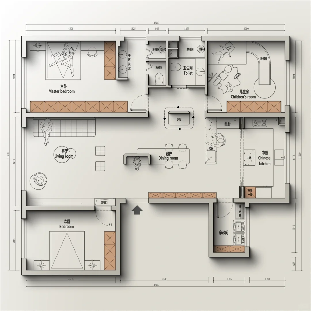 🍁户型改造丨内蒙古124m²三室户型优化