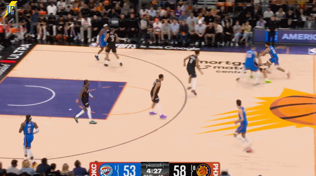 对飚局！同一位置米切尔的撤步三分也有，随后亚历山大中投还有连得7分！雷霆vs太阳