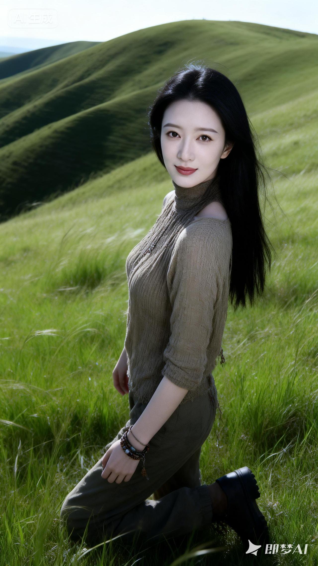 在绿草如茵的山坡上，感受大自然的宁静与美好。🌿🌿🌿