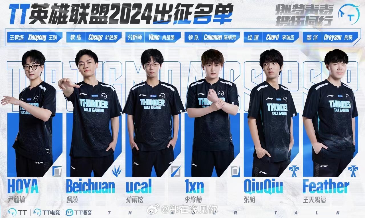 #TT官宣春季赛大名单# 【TT英雄联盟分部2024LPL春季赛大名单】主教练：