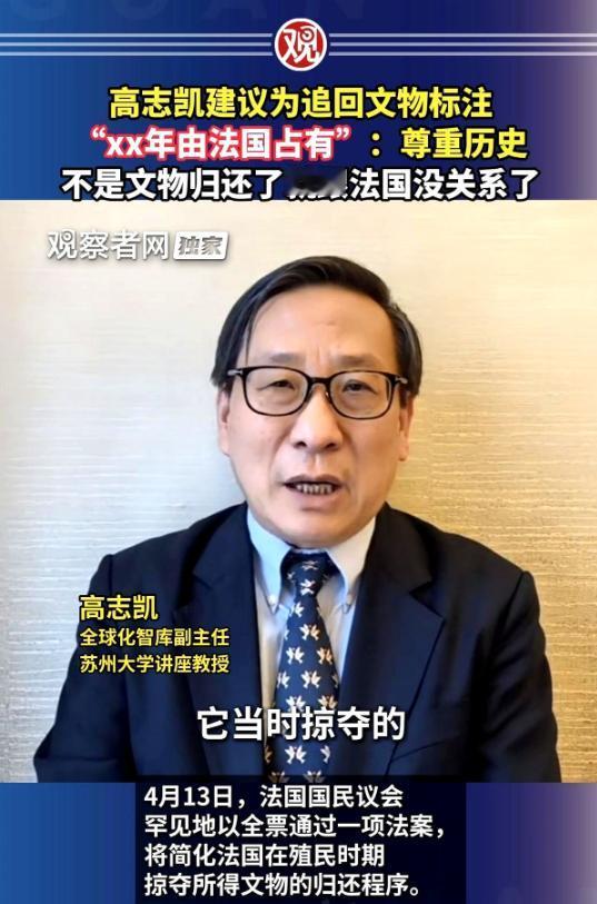 高志凯最近抛出了这个建议，一下子就让很多人心里一震。以后凡是从国外要回来的文物，