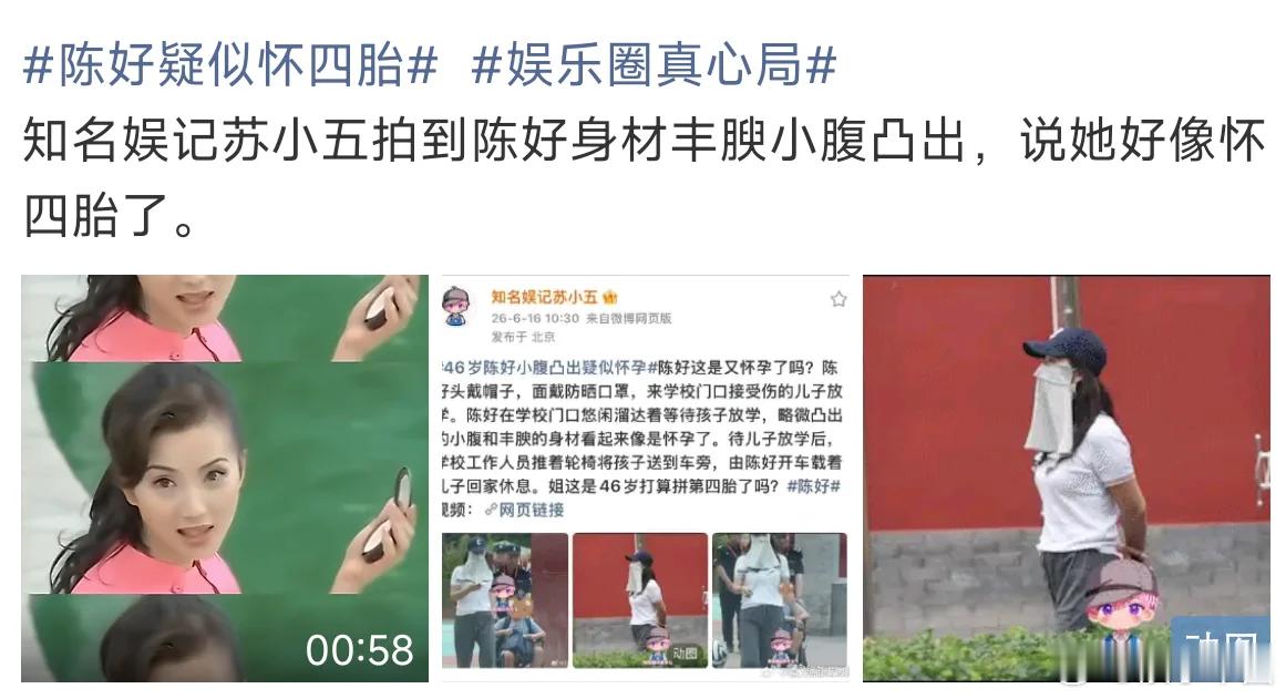 陈好疑似怀四胎 女明星失去了小肚子自由，不管多大年纪，只要有小肚子，就是疑似怀孕