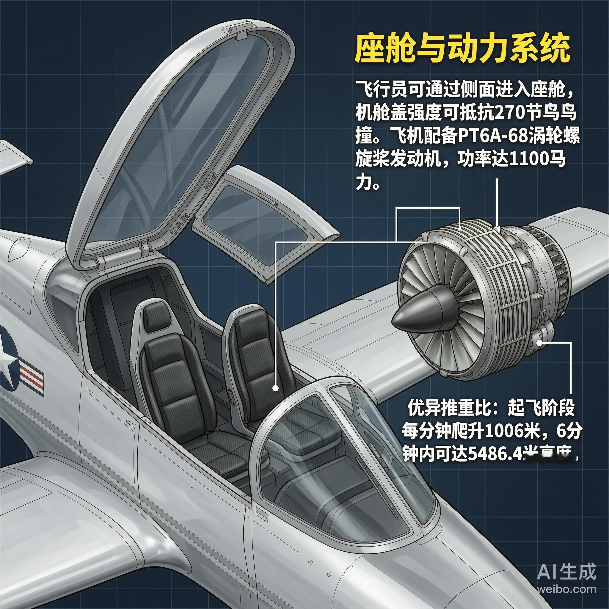 军事ai新视野 T-6“德克萨斯人”Ⅱ教练机［美］机长：10.16米翼展：10.