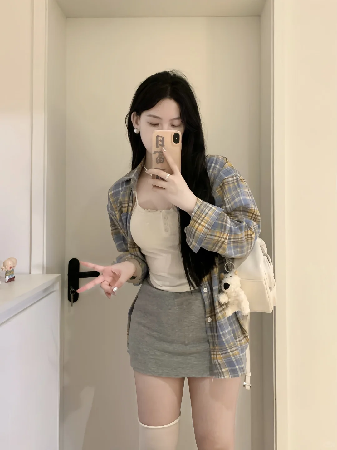 165/120 微胖穿搭 海盐芝士格子衬衫～