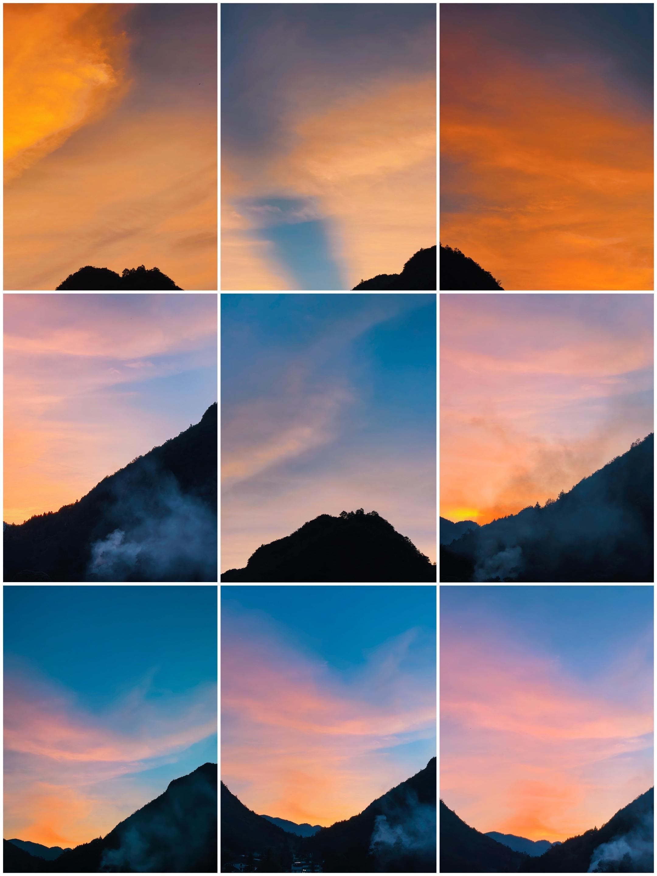 仙女山的黄昏，是打翻了的调色盘。夕阳将云层染成橘红与紫罗兰色，群山在暮...