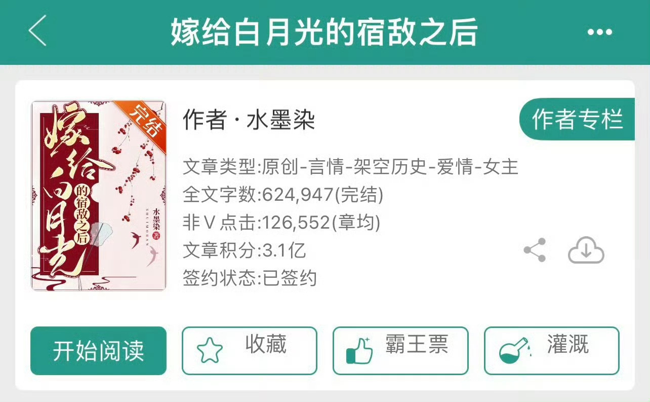 小说推荐：《嫁给白月光的宿敌之后》 作者:水墨染简评：温柔娇气美人vs狠戾腹黑王