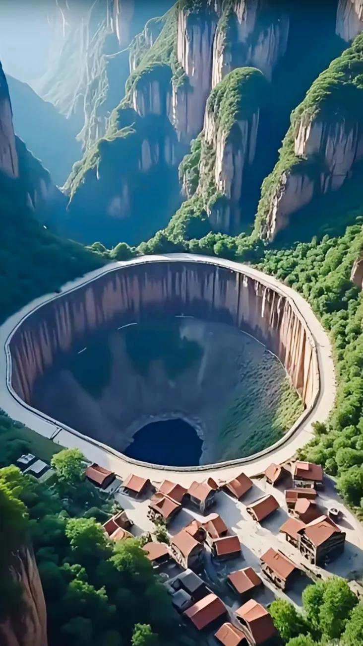 悬崖边的神秘湖泊，如梦如幻的世外桃源。奇景如画。 神话般的美景