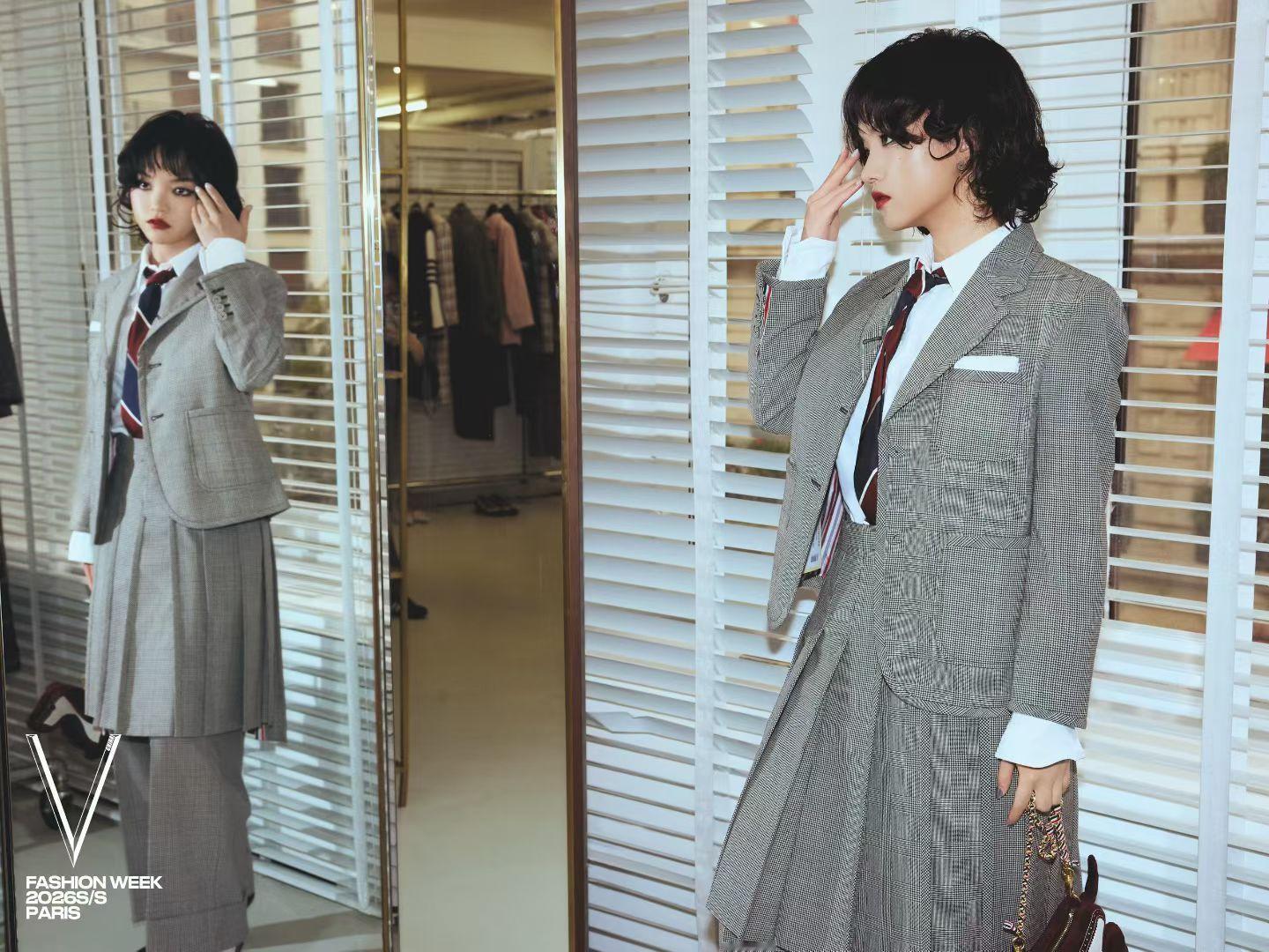 演员兰西雅合作thombrowne，头排看秀， 气质独特的她驾驭汤姆布朗很有趣。