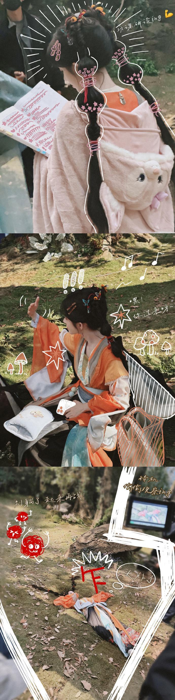 鞠婧祎阿黛片场手绘照鞠婧祎捕获一只野生杀青黛鞠婧祎解锁阿黛修炼日记！野生杀青黛的