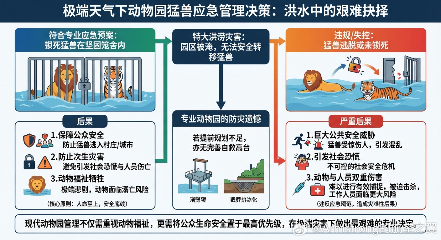 动物园灾前将猛兽锁死致多只溺亡 7月7日，受台风“美莎克”带来的强降雨侵袭，广西