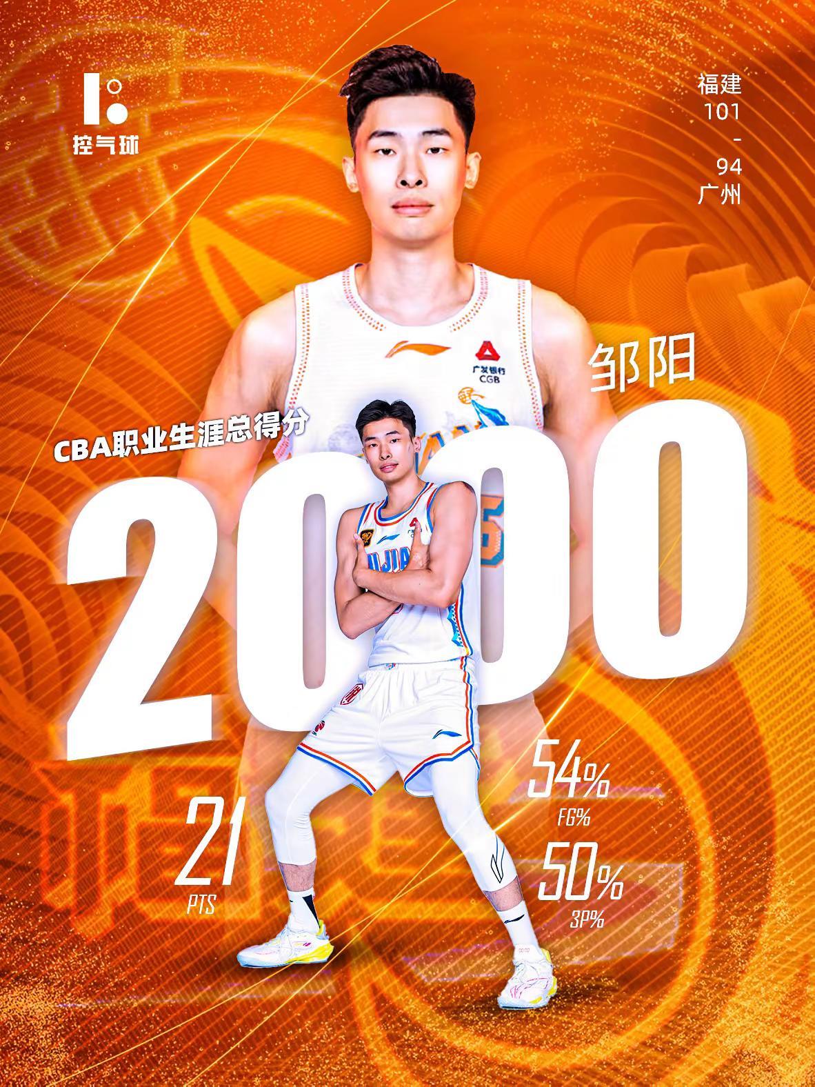 虽败犹荣！邹阳解锁生涯新成就✨ 福建94-101憾负广州，但邹阳交出完美答卷，出