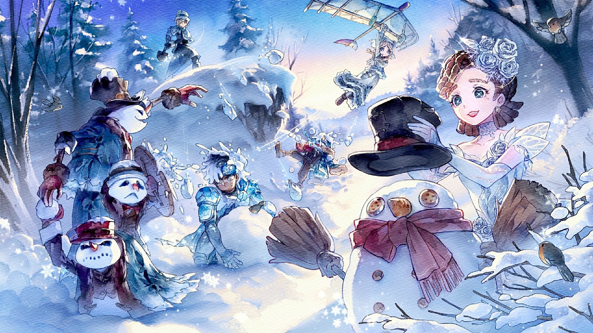 《第五人格》日服雪球活动纪念图公开。 ⛄庄园打雪仗开始了！你可以用小雪球攻击，还