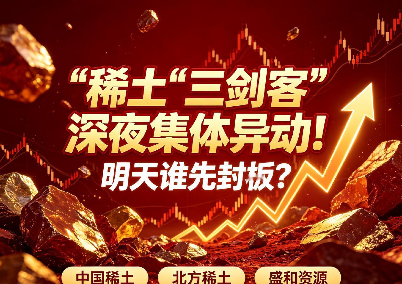 稀土“三剑客”深夜集体异动！中国稀土、北方稀土、盛和资源，明天谁先封板？
 
大