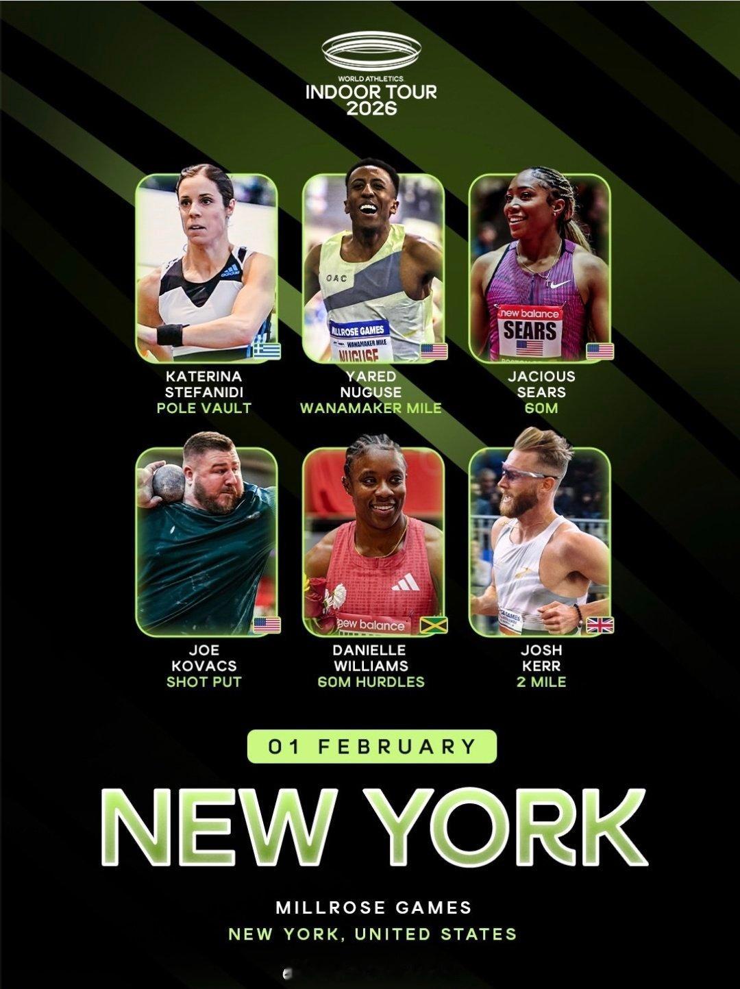 世界田联室内巡回赛 金标赛事第二站-纽约·米尔罗斯田径赛，将在北京时间明日凌晨4