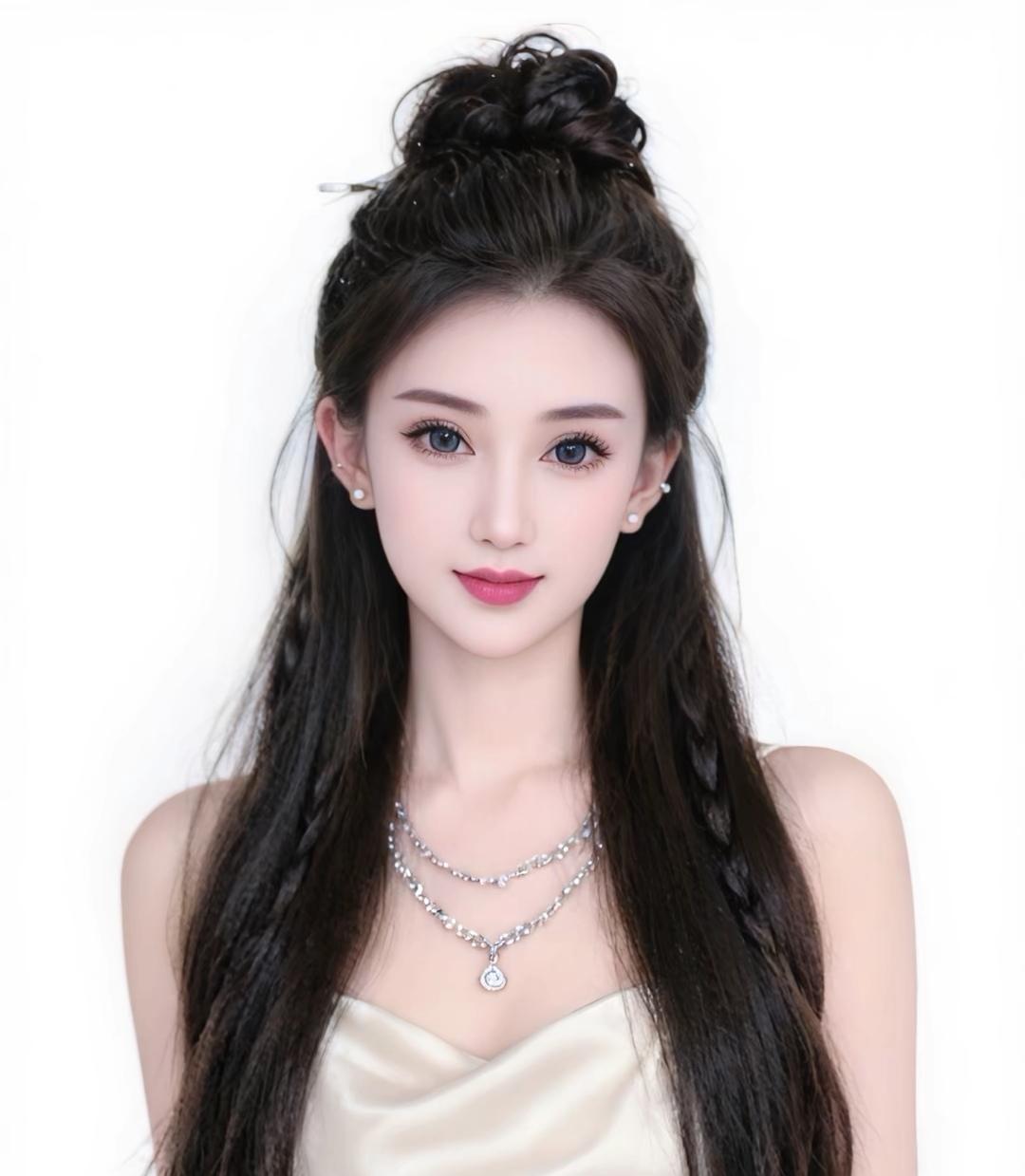 优雅发髻，甜美妆容，珍珠项链，气质满满！💖✨