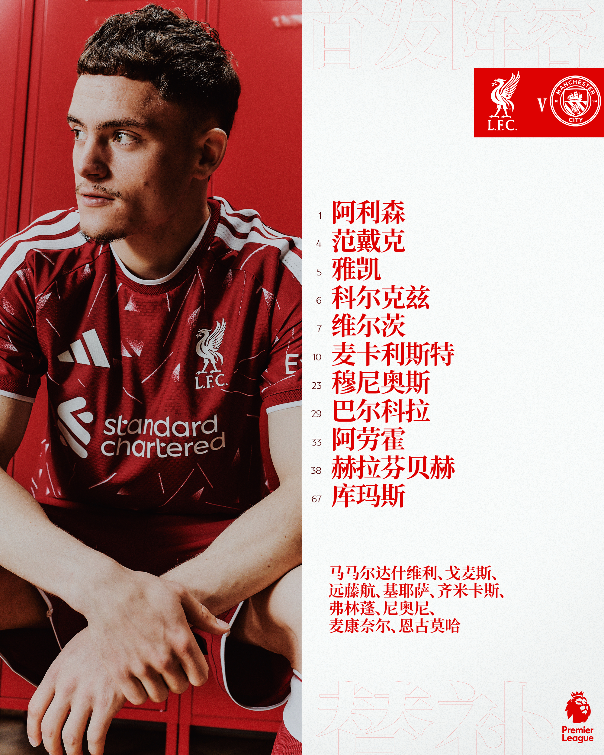 英超第6轮我军主场对阵曼城首发出炉🔥范戴克搭档雅凯坐镇后防👊利物浦vs曼城英