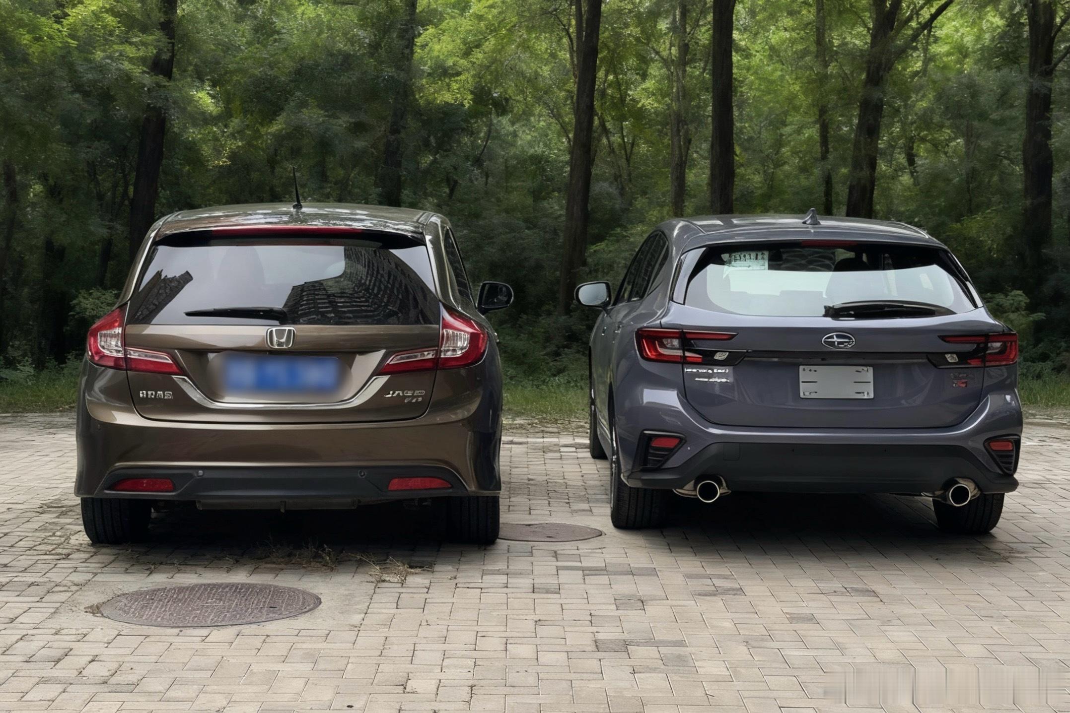 终于，这俩车停在了一起，杰德 & WRX旅行（Levorg）。在扔进弯道之前，它