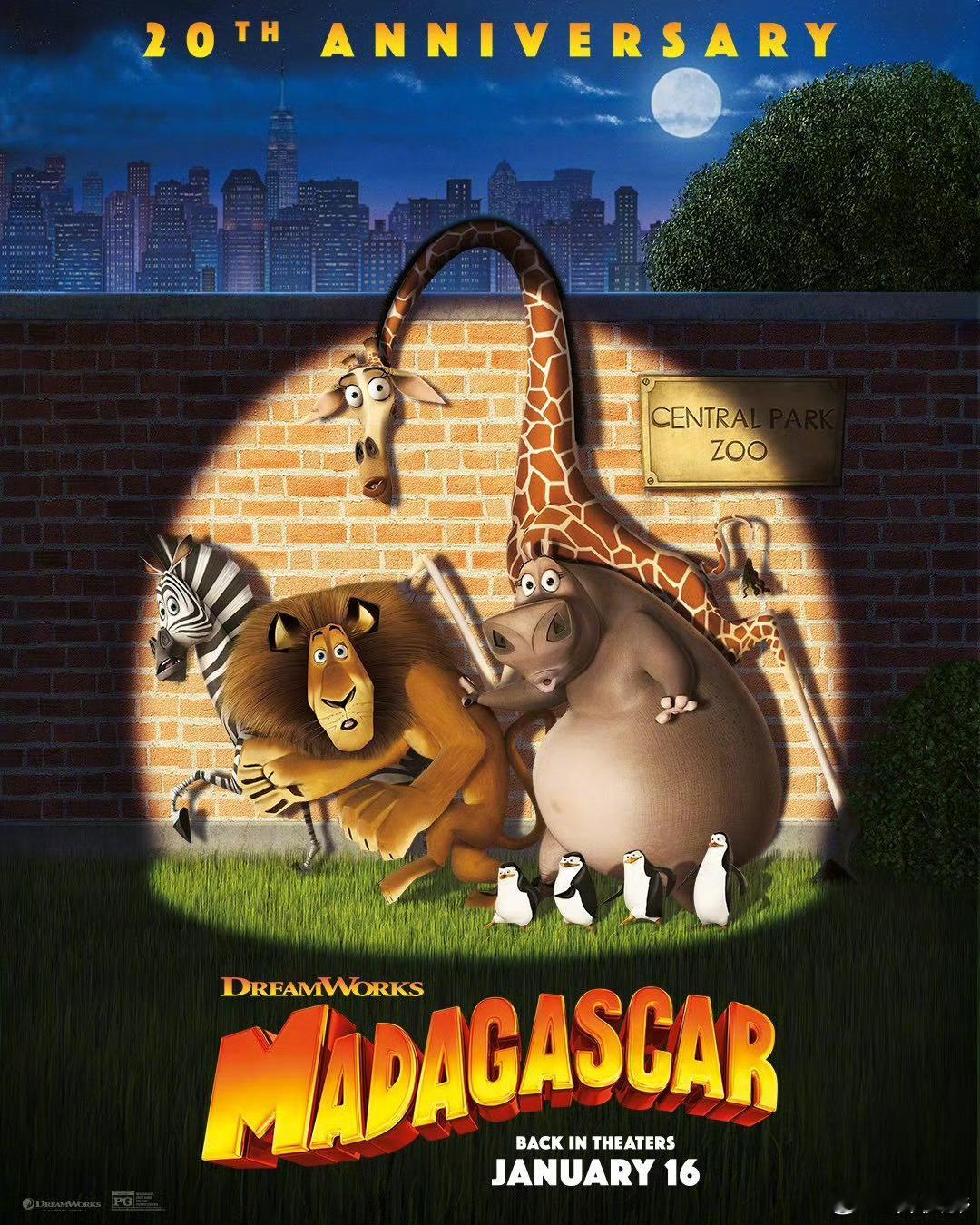 《马达加斯加》发布20周年重映海报，将于明年1月16日重返北美影院！！ 