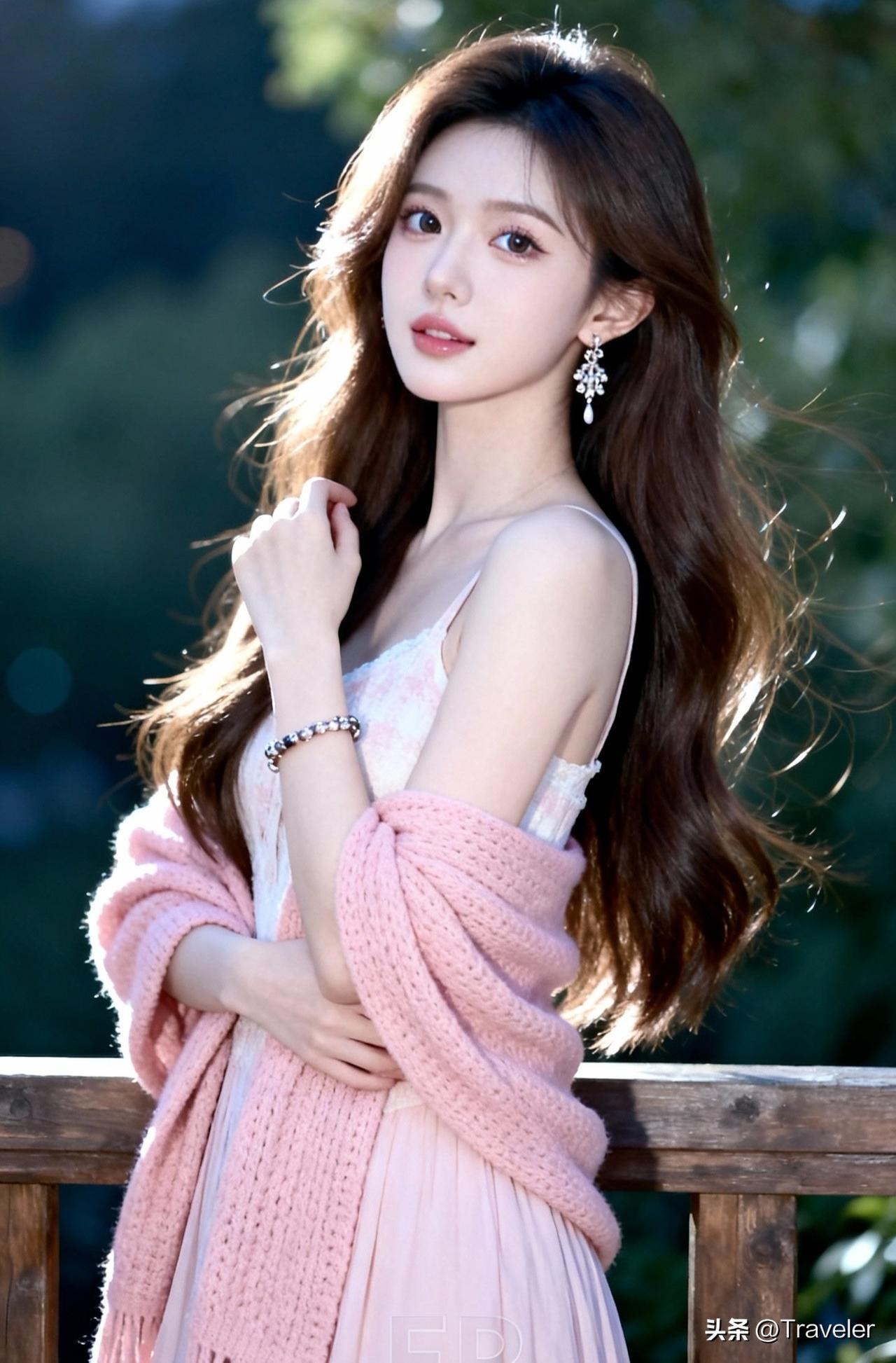 温柔少女风，粉色毛衣与长裙的完美搭配，尽显甜美与优雅。