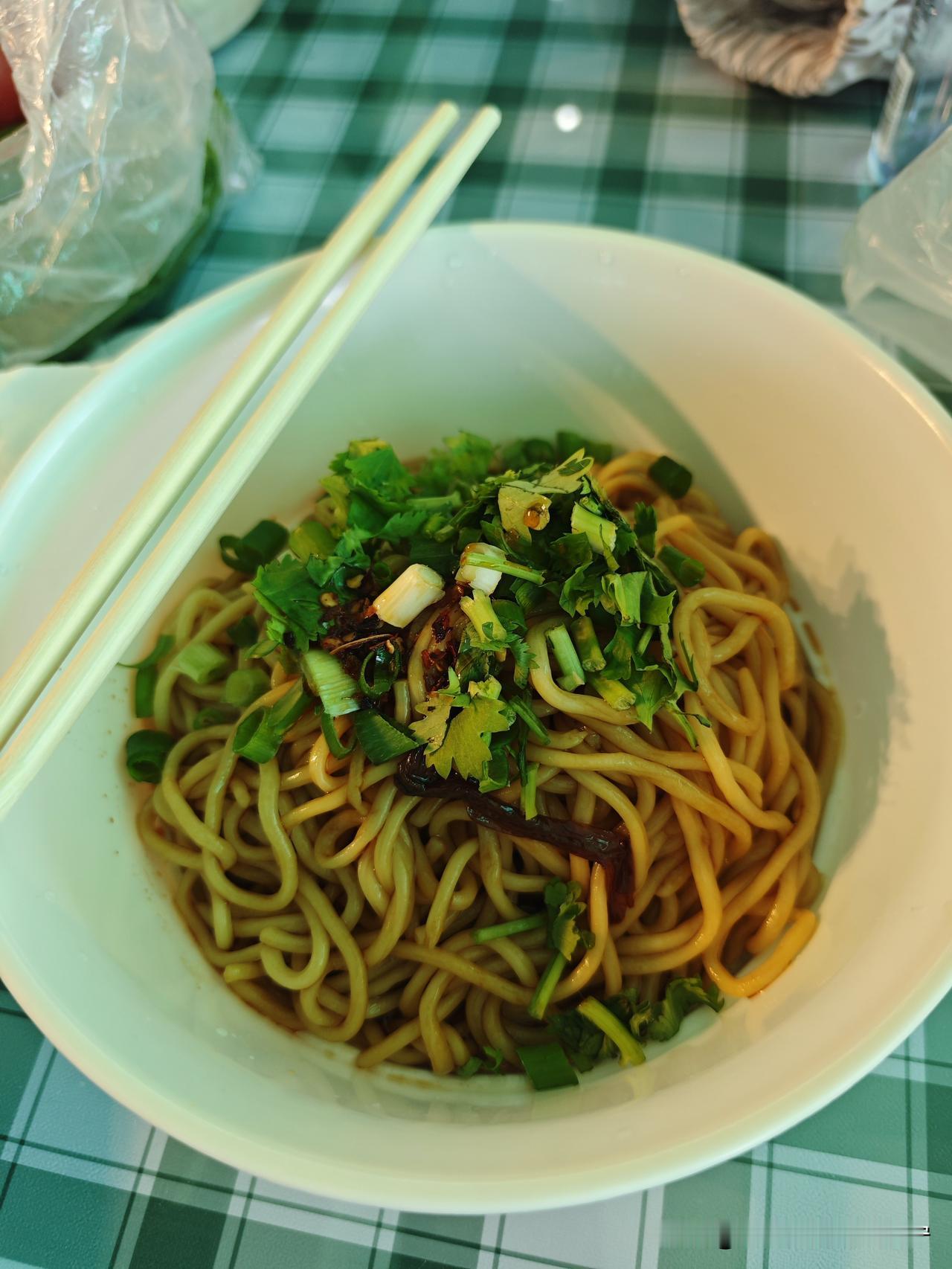 一家三口儿去乐岛游玩儿，中午在园内吃的，点了一碗葱油面，碗是真不小，但里边的面条