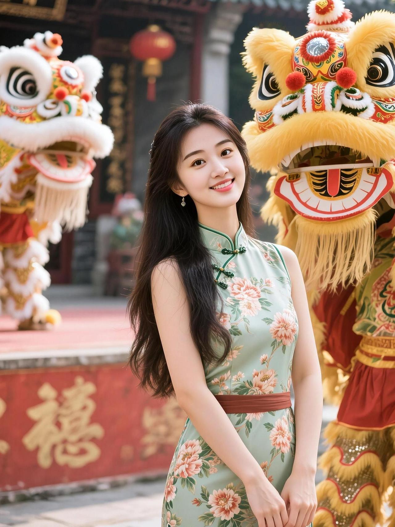 旗袍民俗照 抖音ai创作 高颜值美女