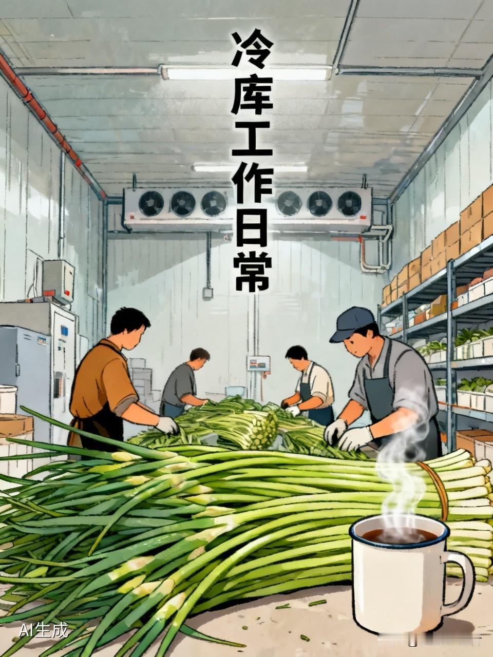 今晚，我和两个伙计又往库里存入了十五吨大包蒜苔，只感觉浑身透着凉意。实际上，昨天
