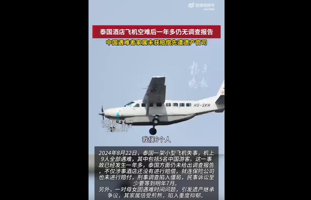 2024 年 8 月泰国空难致 9 人遇难，含中国游客张女士及其女儿，本应坐该航