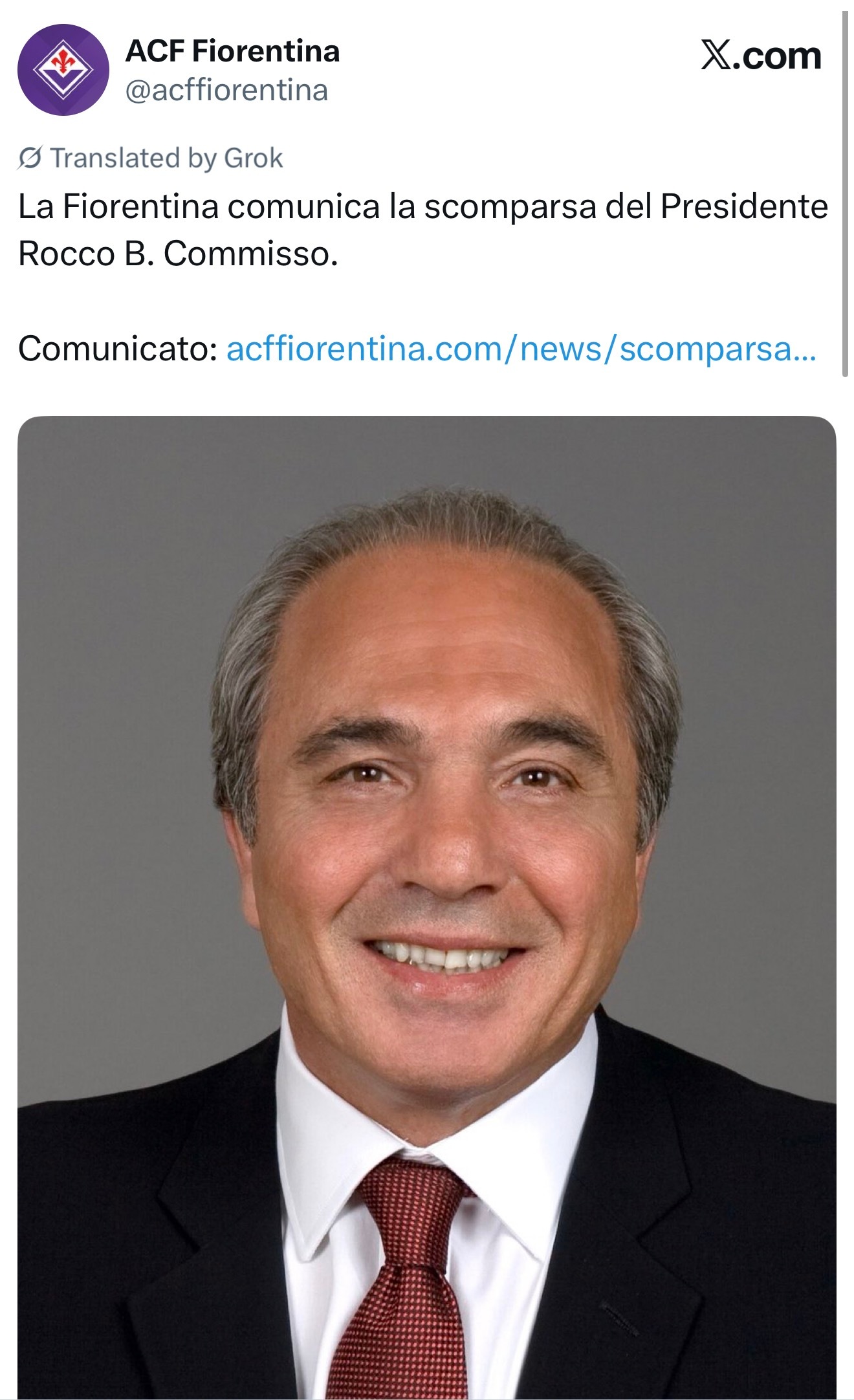 佛罗伦萨宣布科米索因病去世了，这俱乐部近几年是怎么了… 