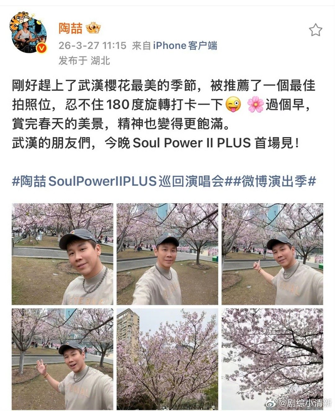 陶喆180度樱花自拍 陶喆旋转180度只为一张自拍，这执着我太懂了。第一个推荐他