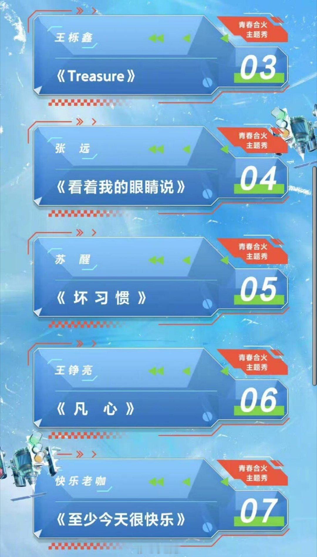 青春芒果夜节目单：串讲合火人：苏醒王栎鑫：treasure张远：看着我的眼睛说苏