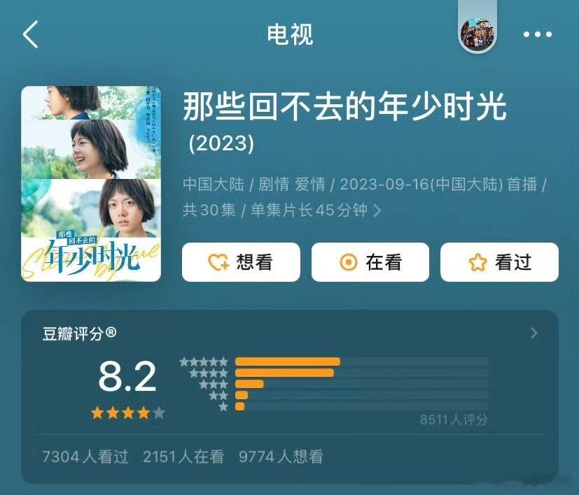 #赵今麦白宇帆新剧豆瓣开分8.2# 赵今麦、白宇帆主演的《那些回不去的年少时光》