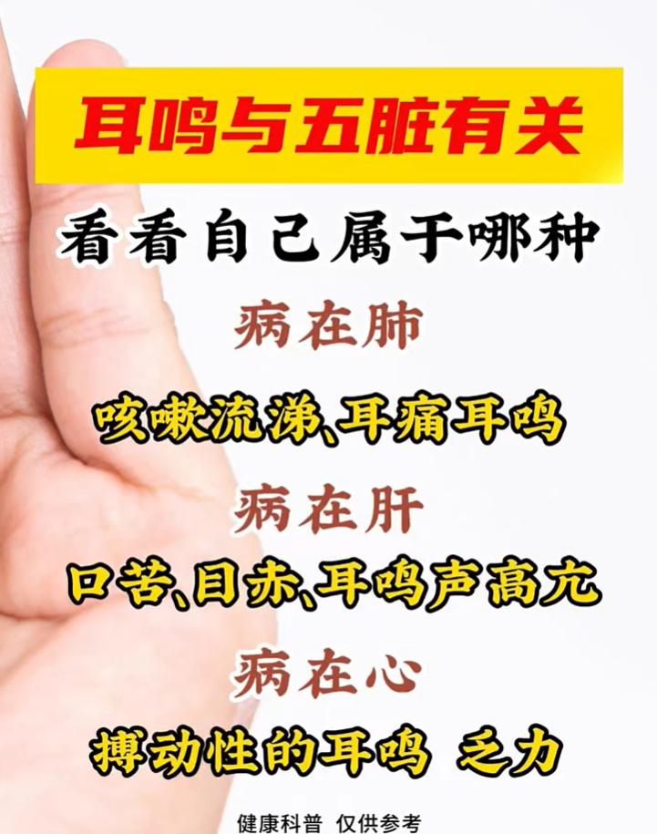 耳鸣分 5 种声响，对应心肝脾肺肾，对照自查