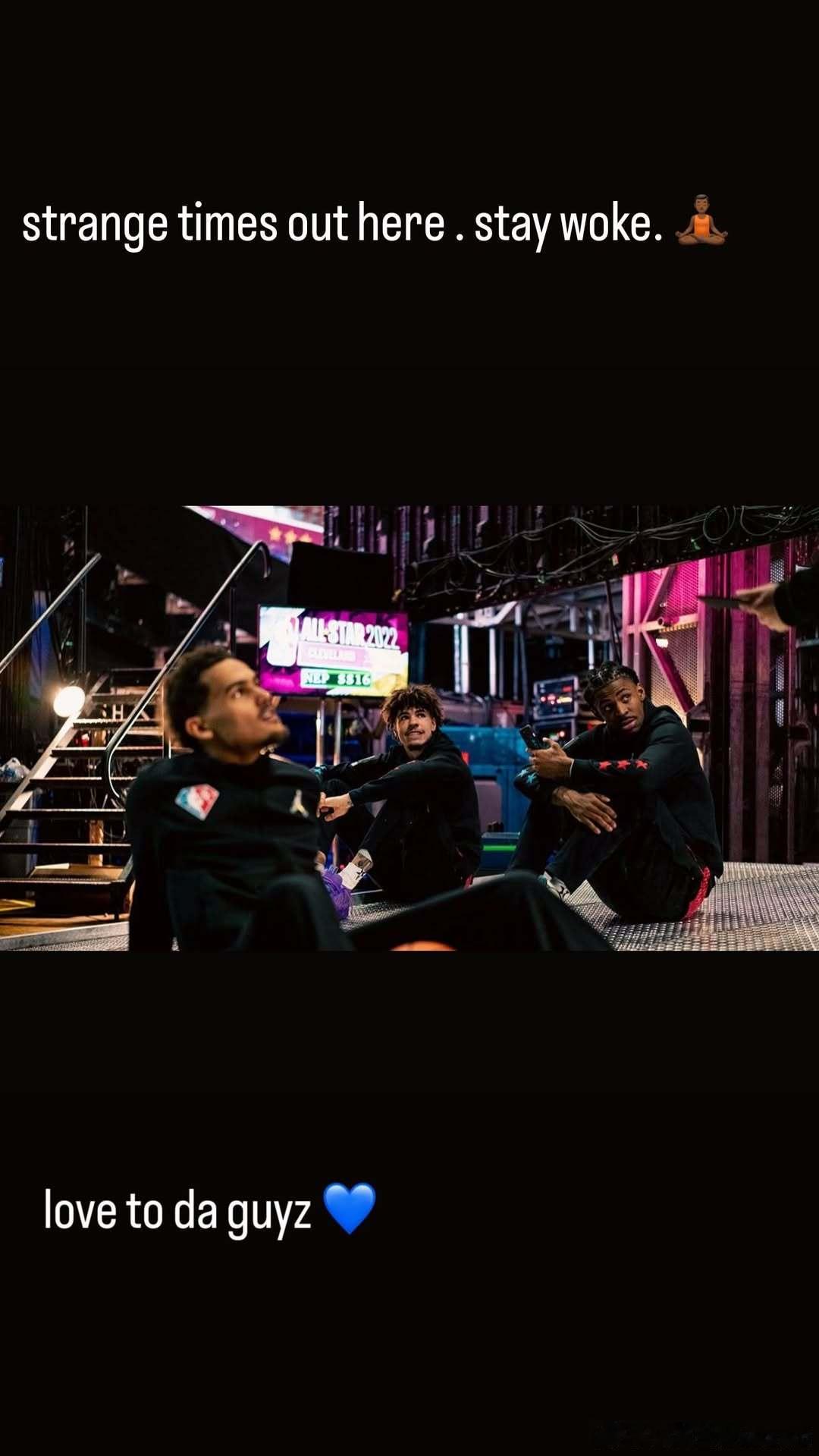 莫兰特晒出自己，特雷杨和三球全明星合照，应该是在回应某ESPN记者说交易截止日之