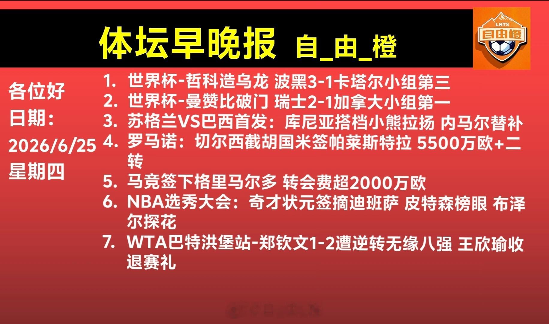 体坛早晚报每日橙语自由橙
