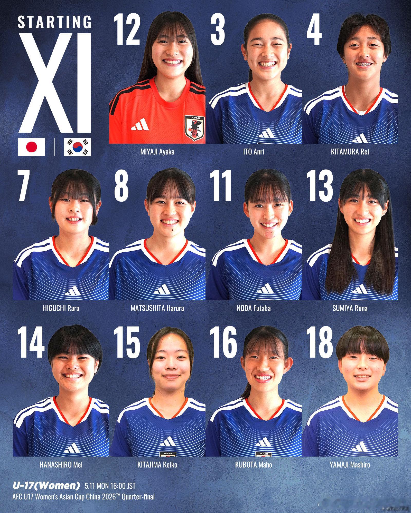 NadeshikoJapan【比赛日·先发】u17日本女子代表 在中国苏州举办的