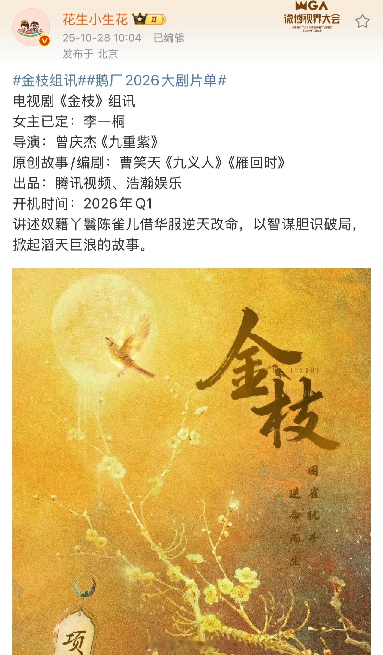 李一桐《金枝》26年Q1开机 ​​​