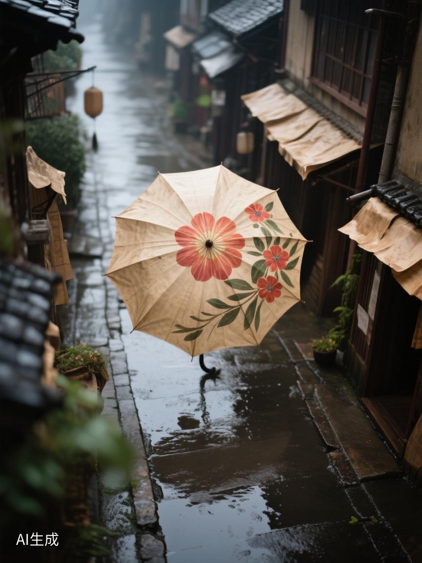 AI妙生图雨润古巷，纸伞摇曳。积水映着岁月，每一滴，都藏着时光的呢喃🌧️