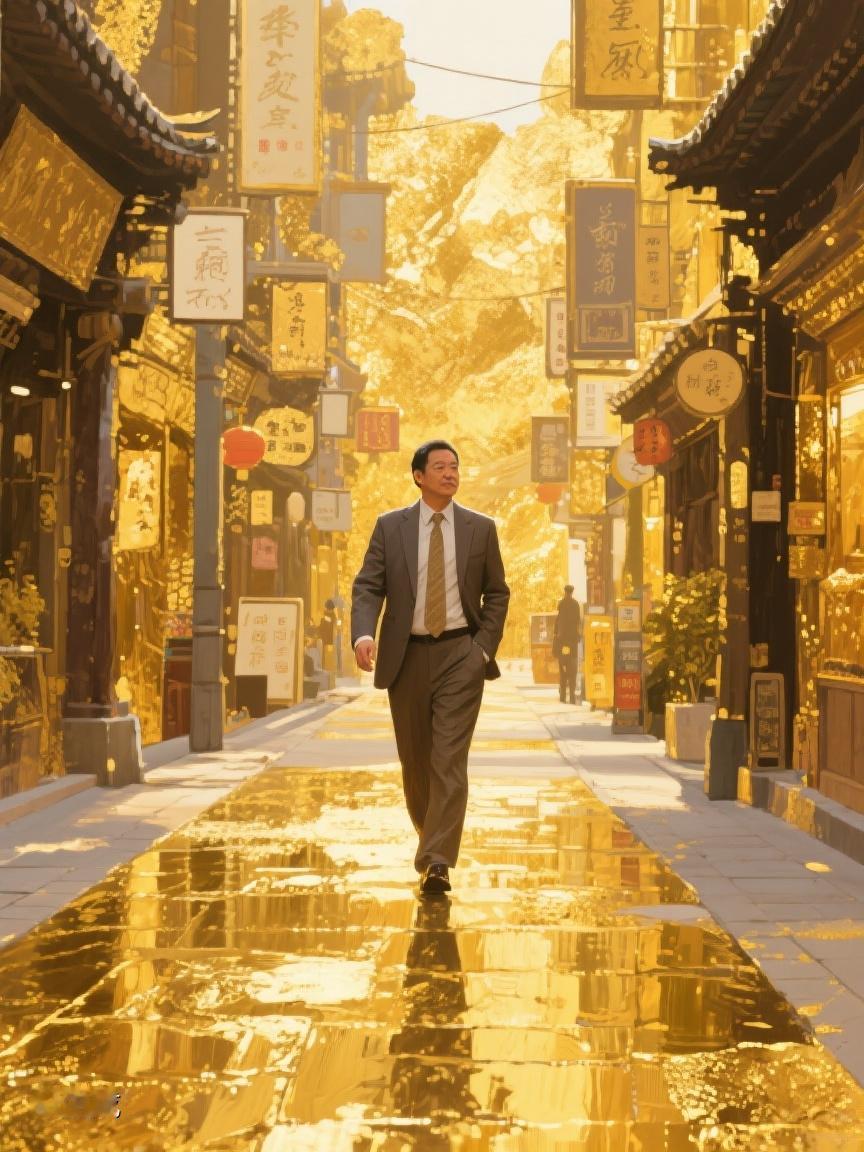 AI妙生图在鎏金旧巷，光影铺就坦途，每一步都是探索，于繁华中寻内心的宁静✨