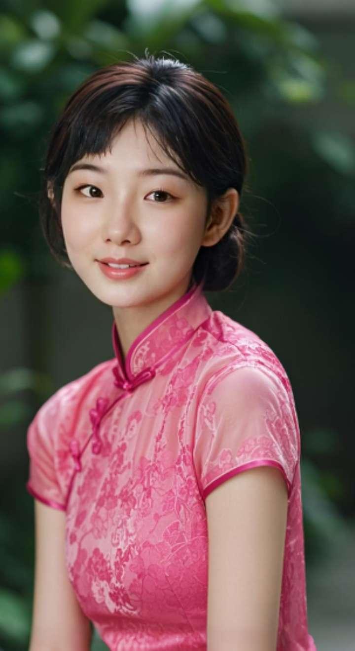 AI扩图 AI艳粉微笑