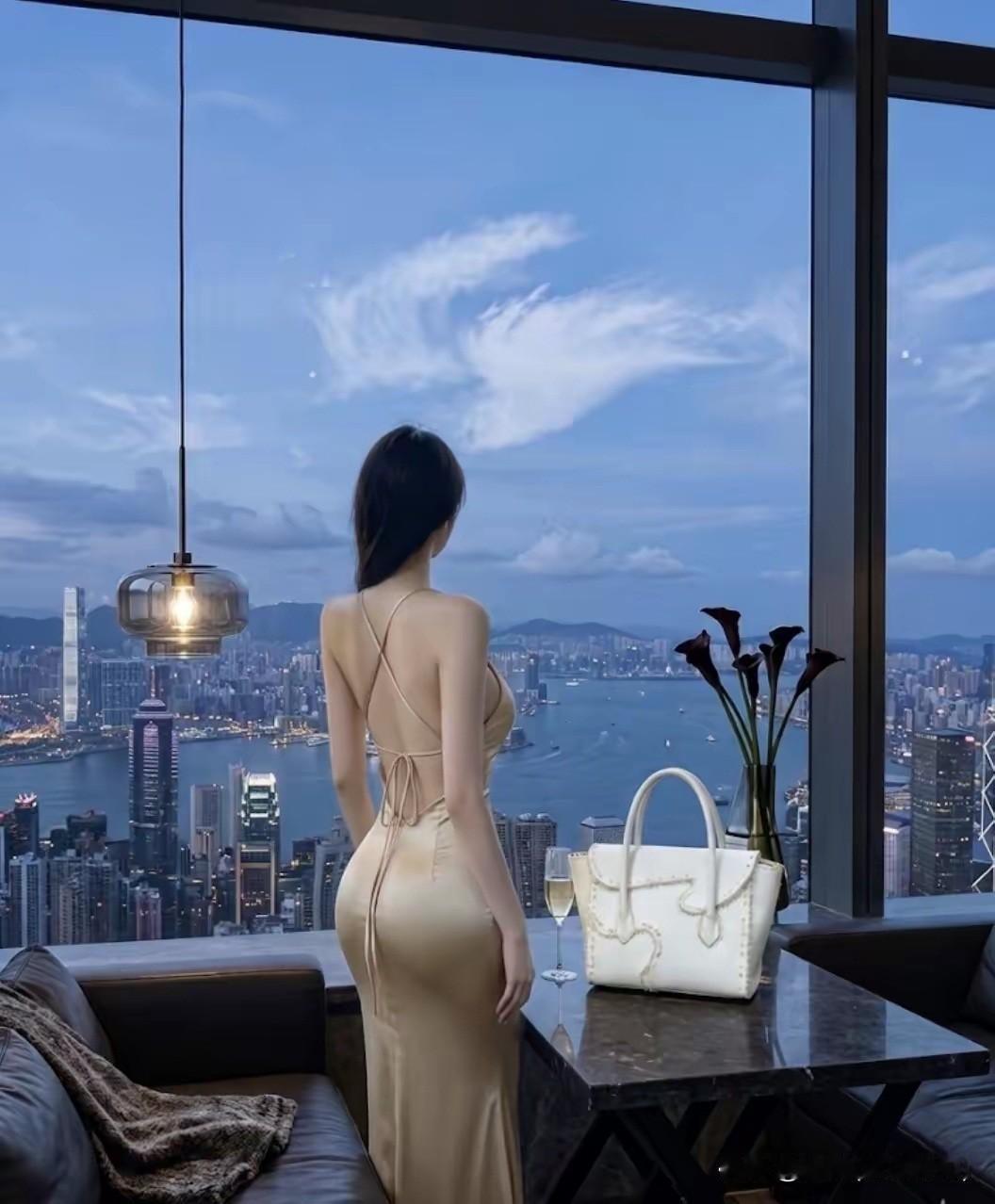 凭高凝暮
文/刚柔
 
高楼极览，港阔天低。暮色漫染城廓，佳人背立凭窗。繁华铺于