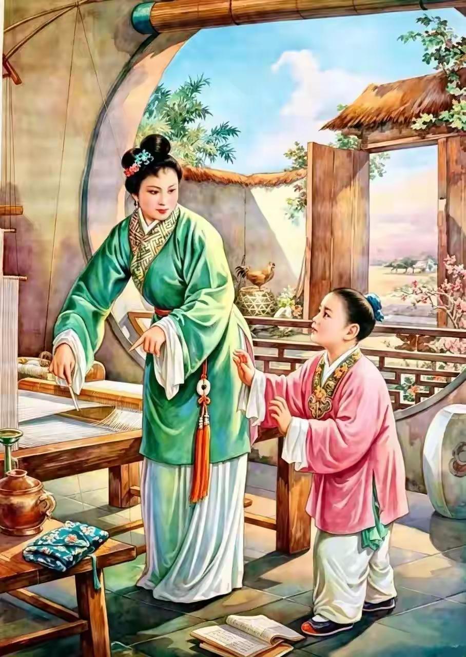 王铎：这个孟母断机的年画，是我小时候最为感动的。