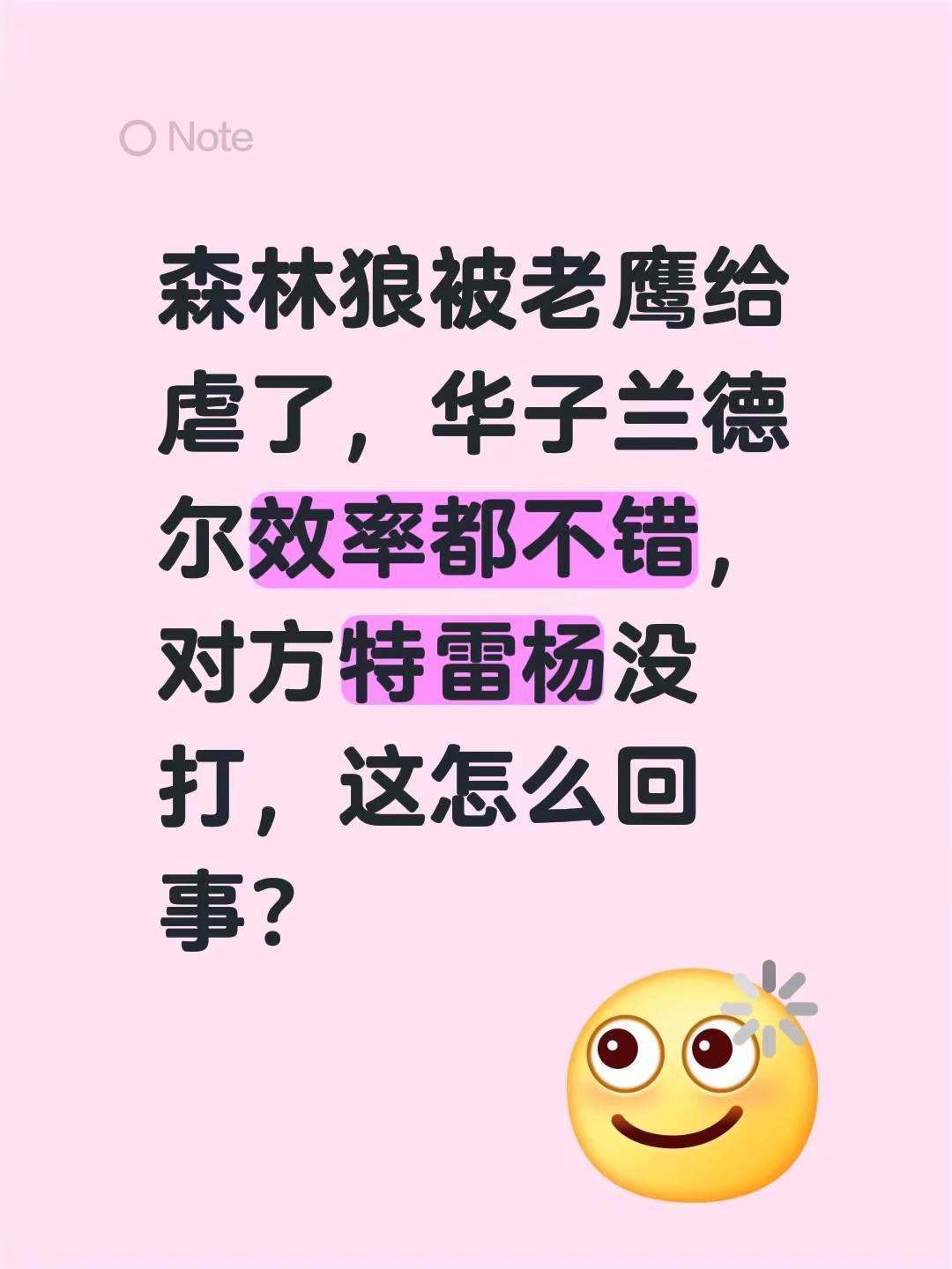 森林狼被老鹰给虐了，华子兰德尔效率都不错，对方特雷杨没打，这怎么回事？老鹰队 森