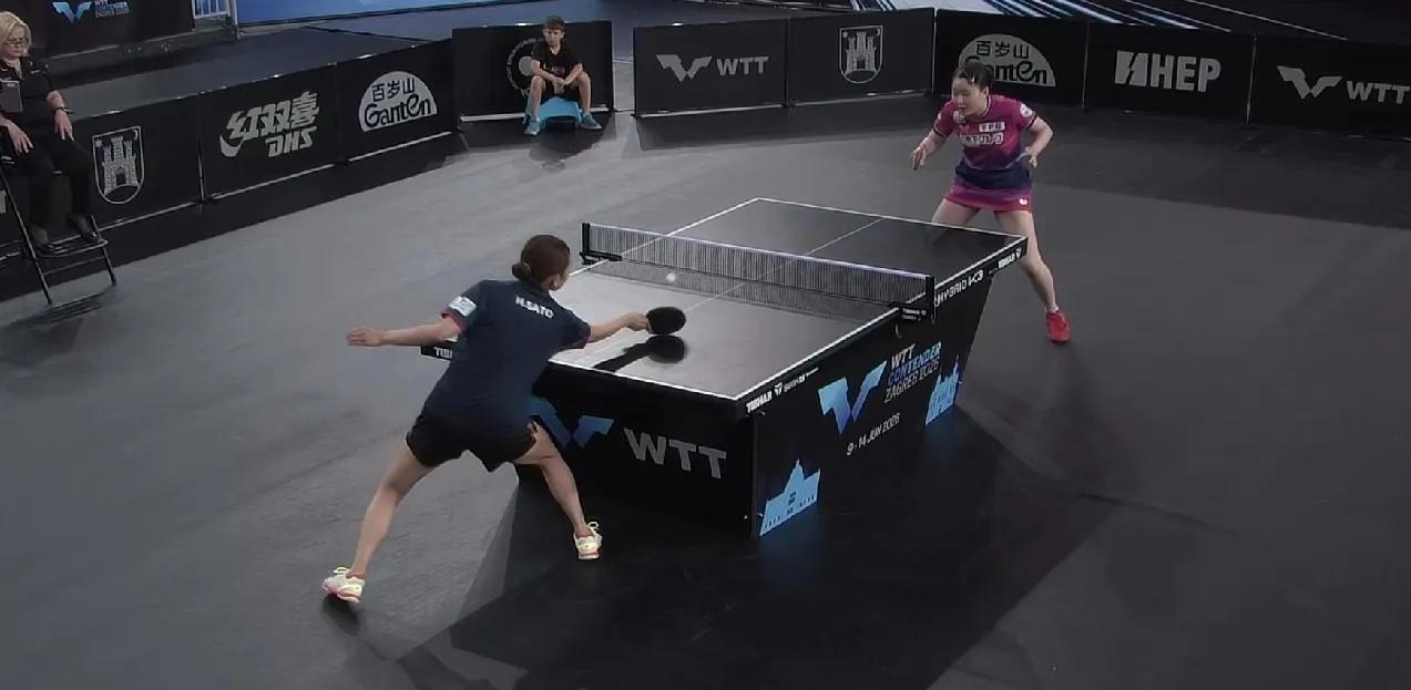 WTT常规挑战赛萨格勒布站女单1/4决赛，
张本美和大比分3：0胜佐藤瞳，
三局