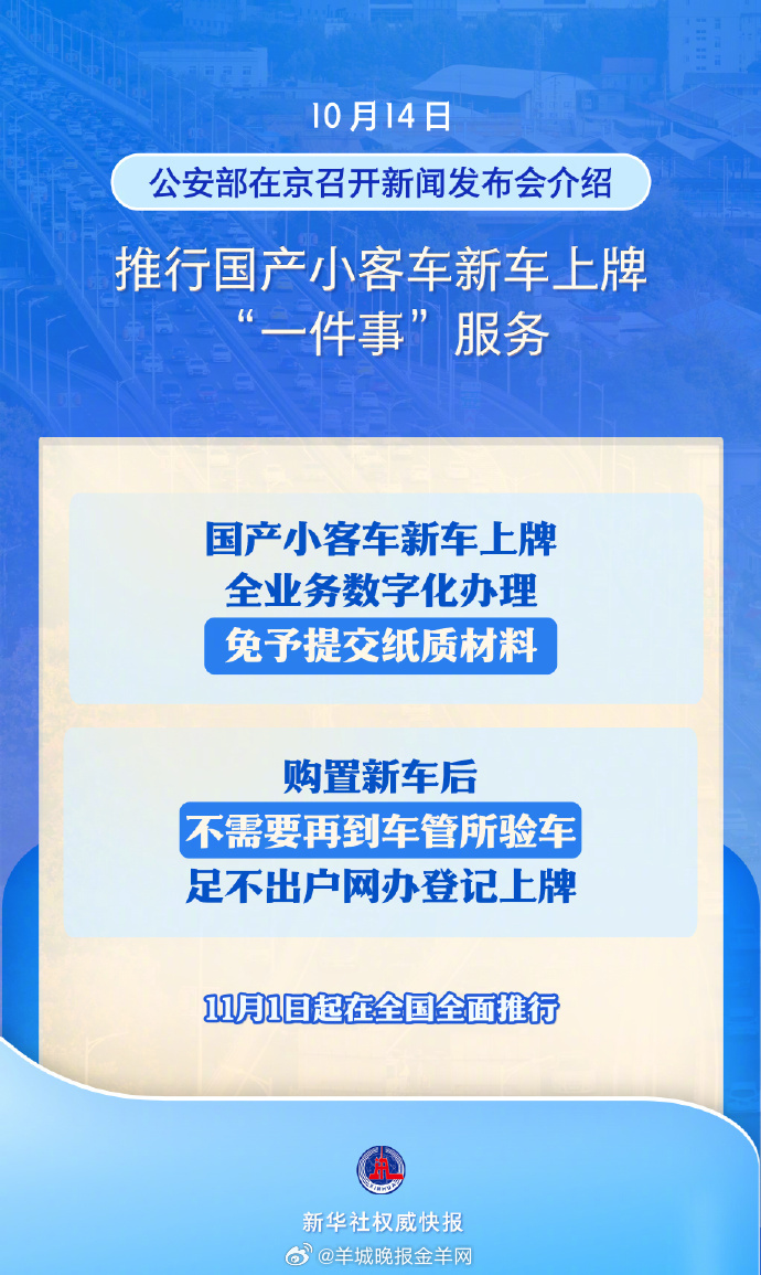 #国产小客车新车上牌在家就能办了#【11月1日全面推行！#国产小客车新车上牌不用