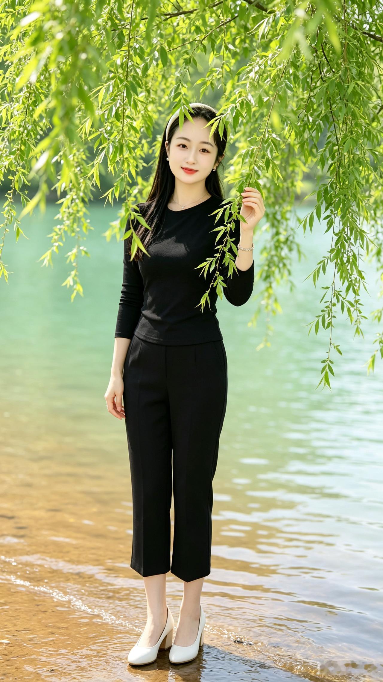 垂柳夏韵
柔绦拂面浴晴晖，
浅笑盈盈满院菲。
柳畔清风凝丽影，
一川夏水醉韶姿。