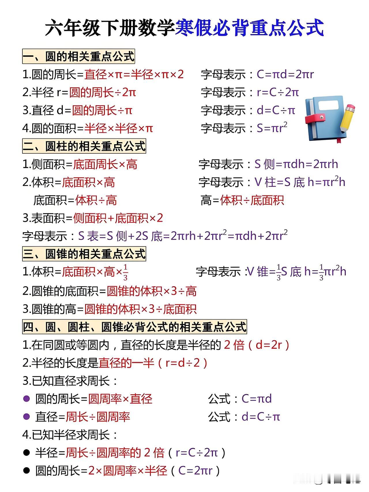 六年级下册数学核心知识点归纳+六年级下册语文第一单元晨读单，是孩子新学期查漏补缺